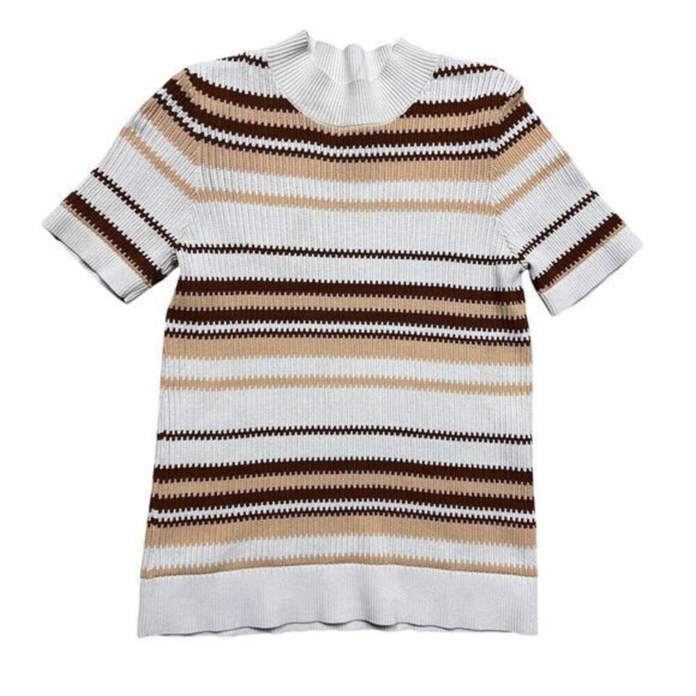 SAMSØE Women's Maik Ribbed Knit Striped T-Shirt Size S Round Neck Casual